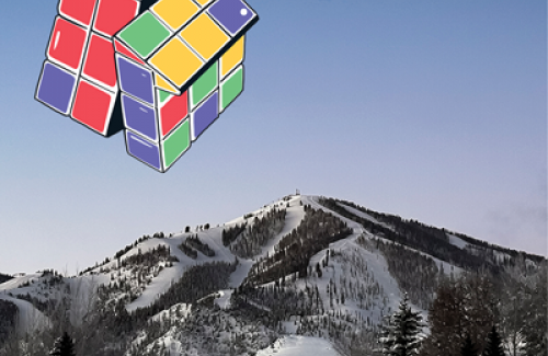 Ketchum Housing Action Plan logo above Bald Mountain