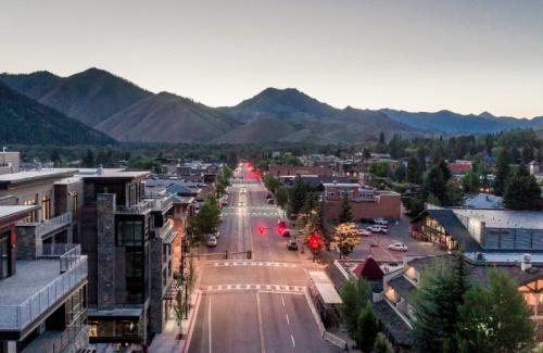 Downtown Ketchum from a drone at sunset Downtown Ketchum from a drone at sunset
