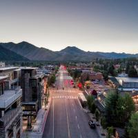 Downtown Ketchum from a drone at sunset Downtown Ketchum from a drone at sunset
